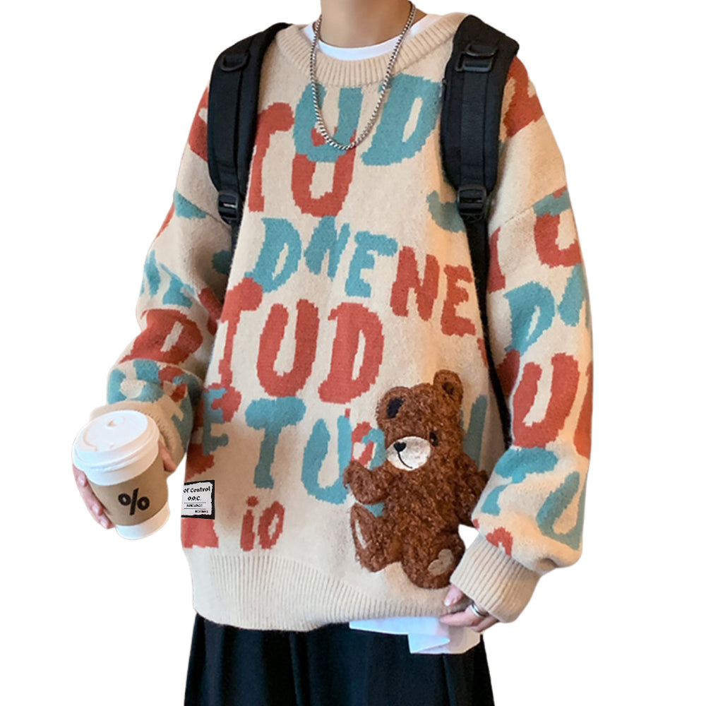 OOC' Vintage Letters Bear Knited Sweater
