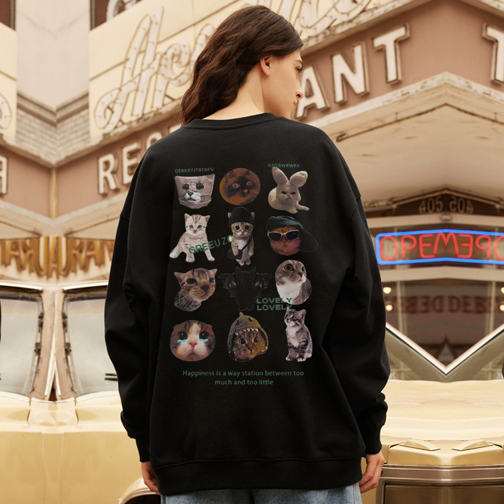 Cute Cartoon Cat Print Sweatshirt