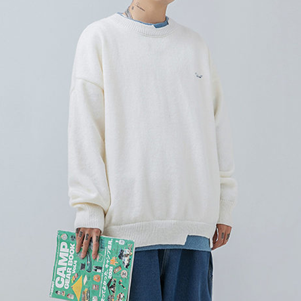 Japanese Contrast Color Fake Two Pieces Sweater