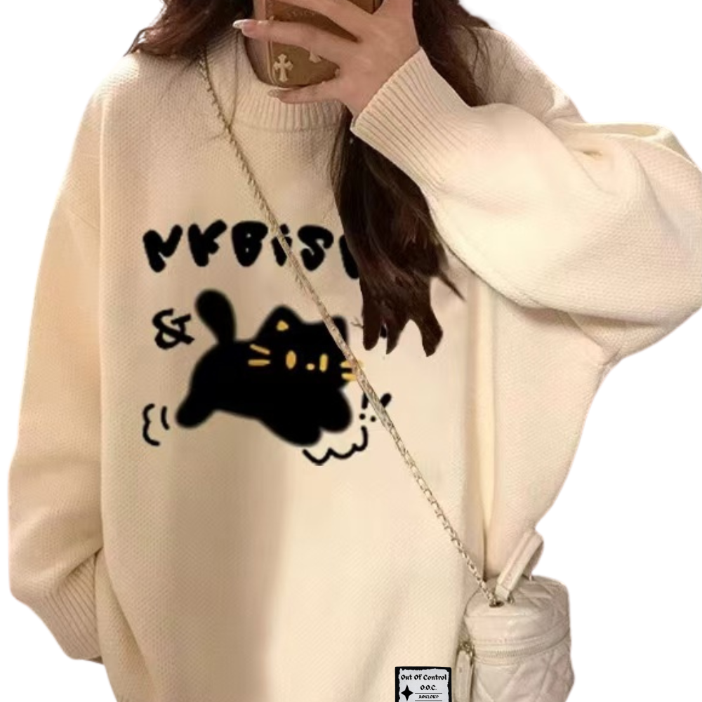 OOC' Cartoon Running Cat Knitted Sweater