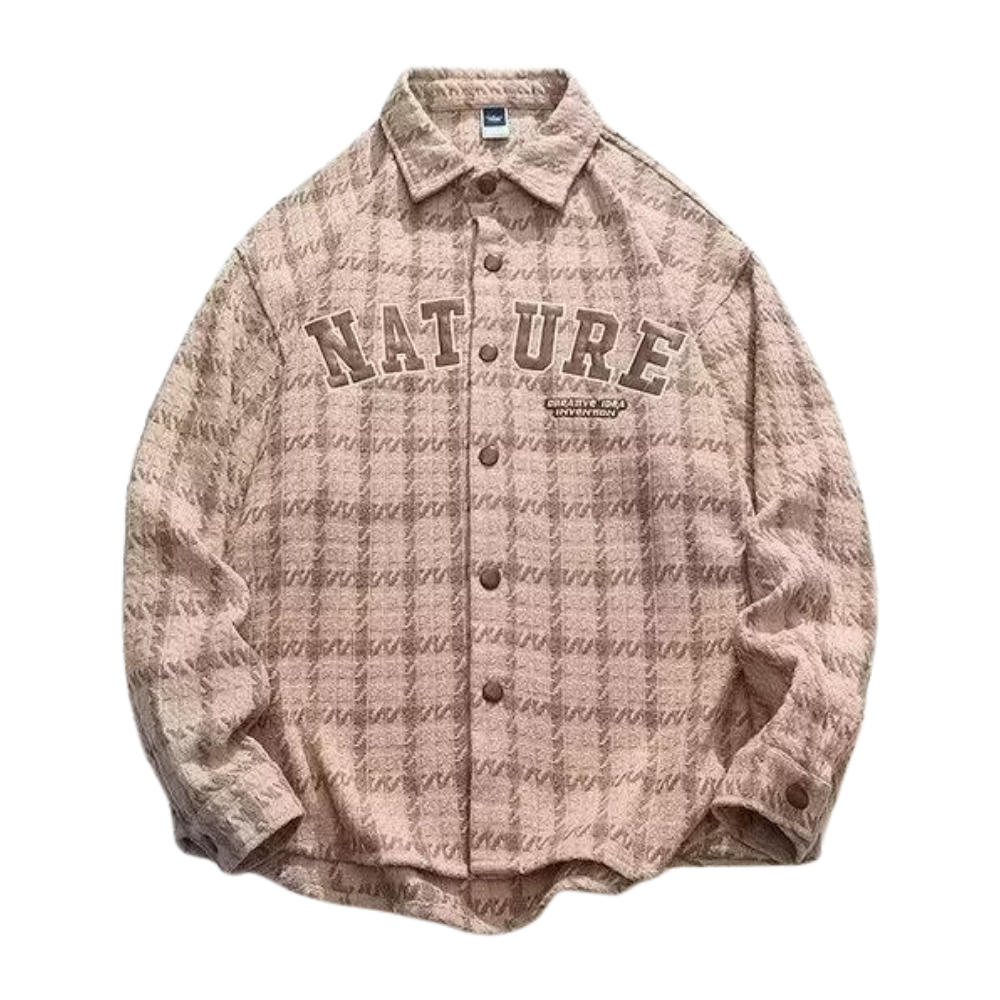 Plaid Leather Logo Embroidered Long Sleeves Shirt