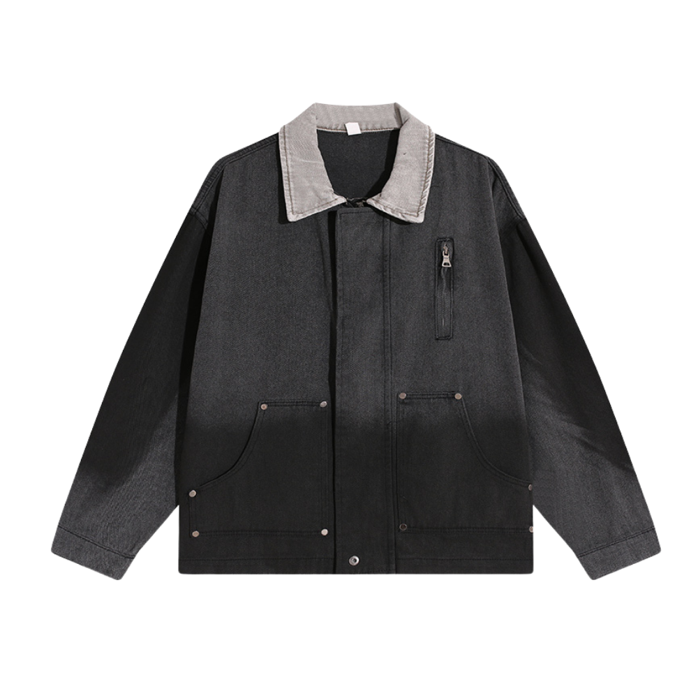 Gradient Lapel Embroidered Work Jacket