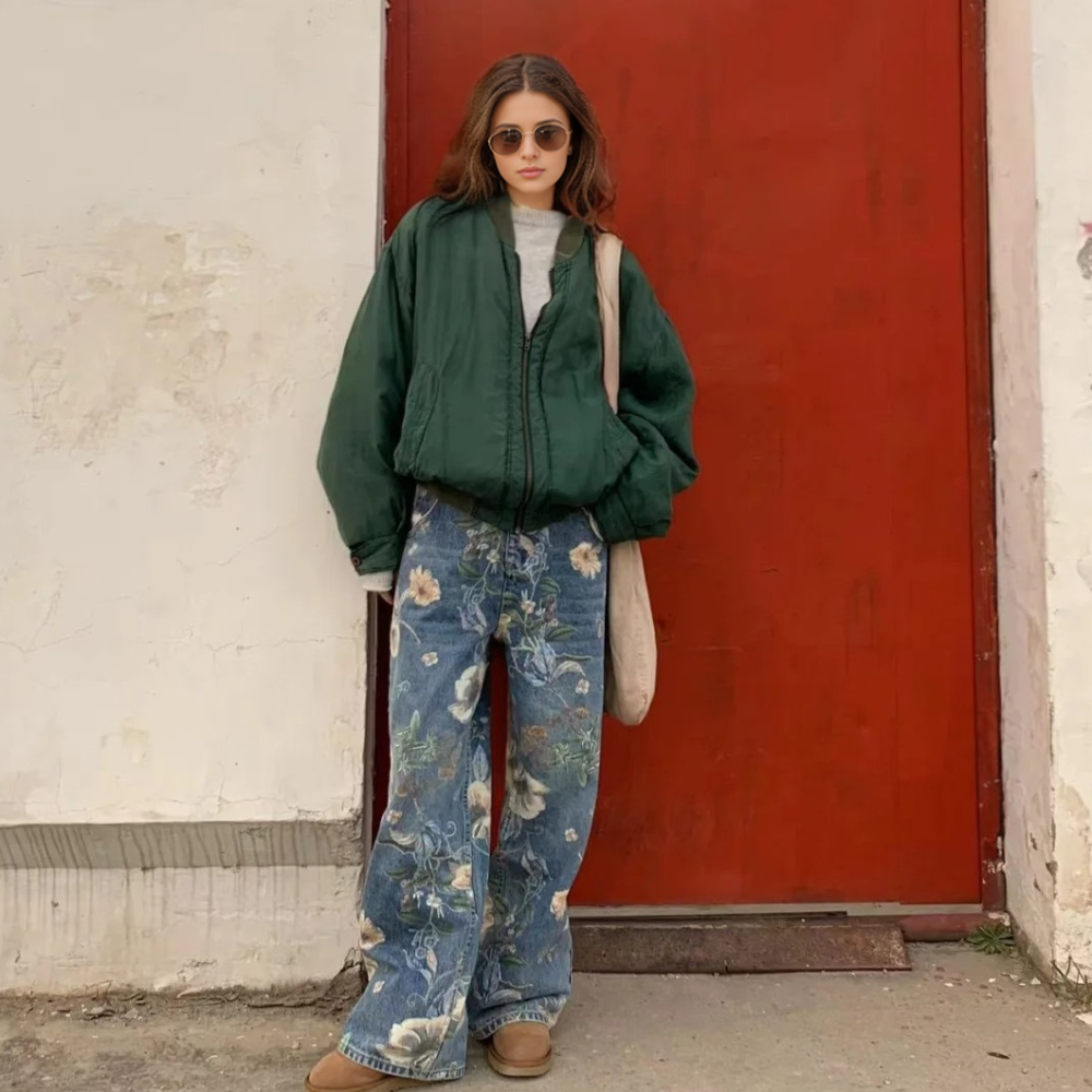 High Street Floral Print Wide Leg Jeans