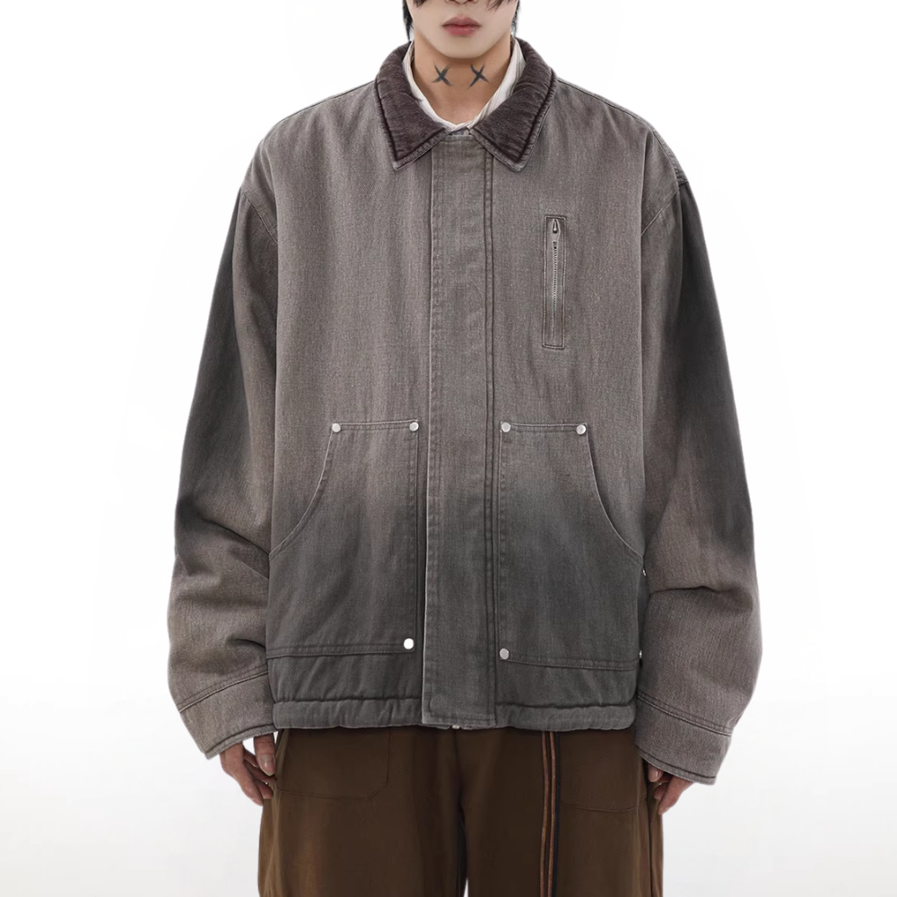 Gradient Lapel Embroidered Work Jacket