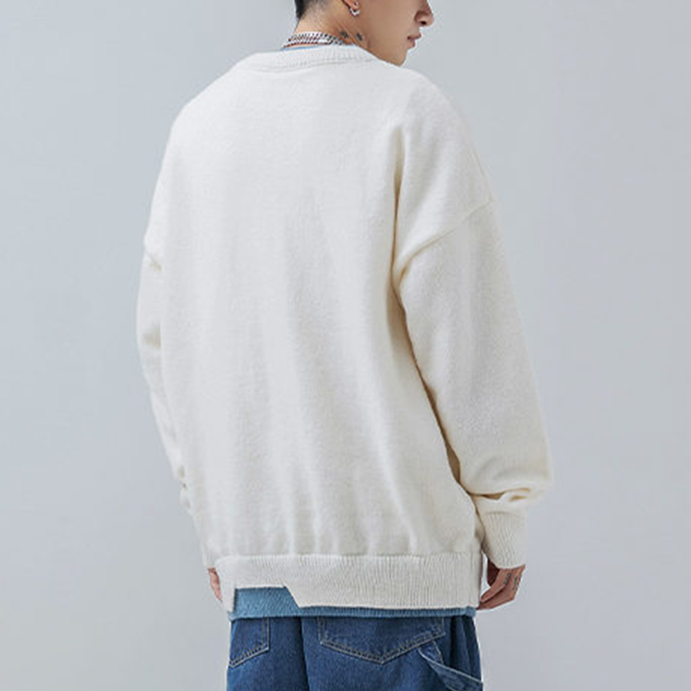 Japanese Contrast Color Fake Two Pieces Sweater