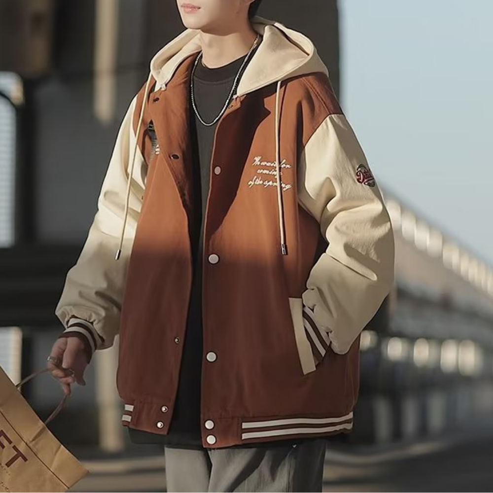 Japanese Casual Mosaic Letter Hooded Jacket