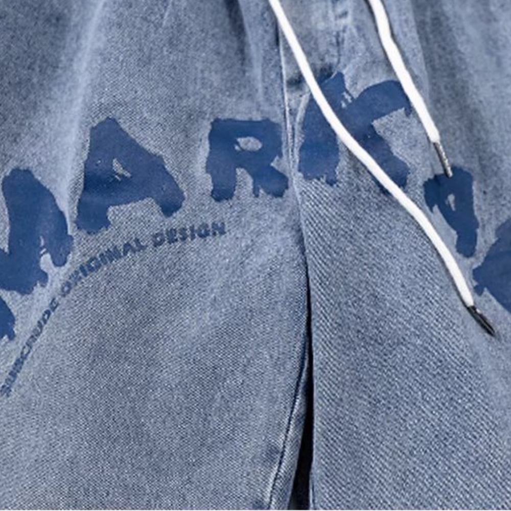 Street Loose Letter Print Denim Shorts