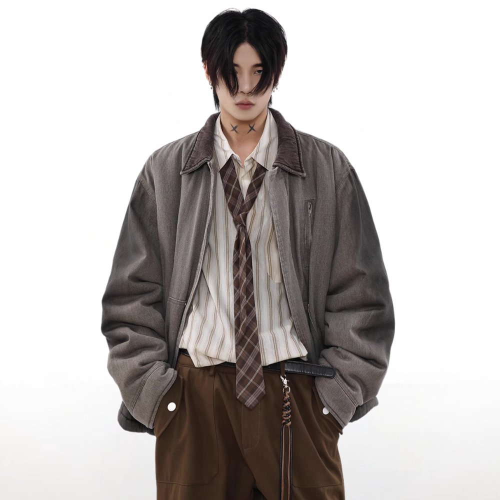 Gradient Lapel Embroidered Work Jacket