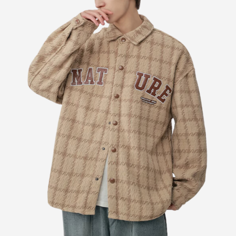 Plaid Leather Logo Embroidered Long Sleeves Shirt