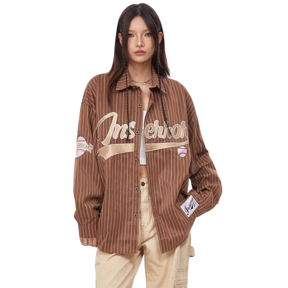 Vintage Baseball Letters Embroidered Shirt