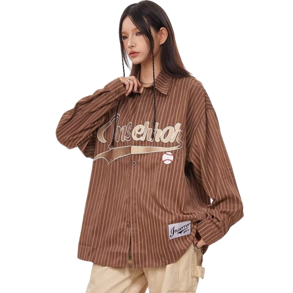 Vintage Baseball Letters Embroidered Shirt