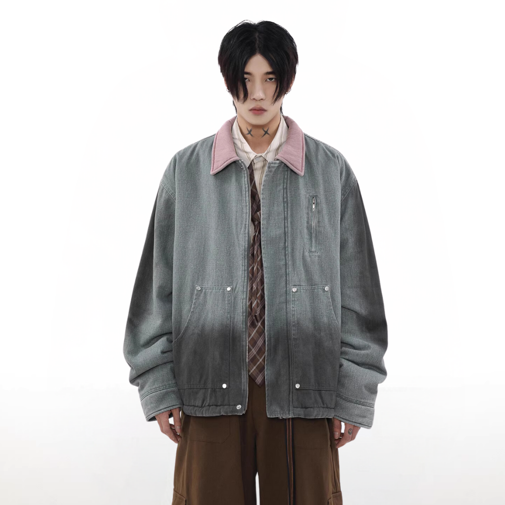 Gradient Lapel Embroidered Work Jacket