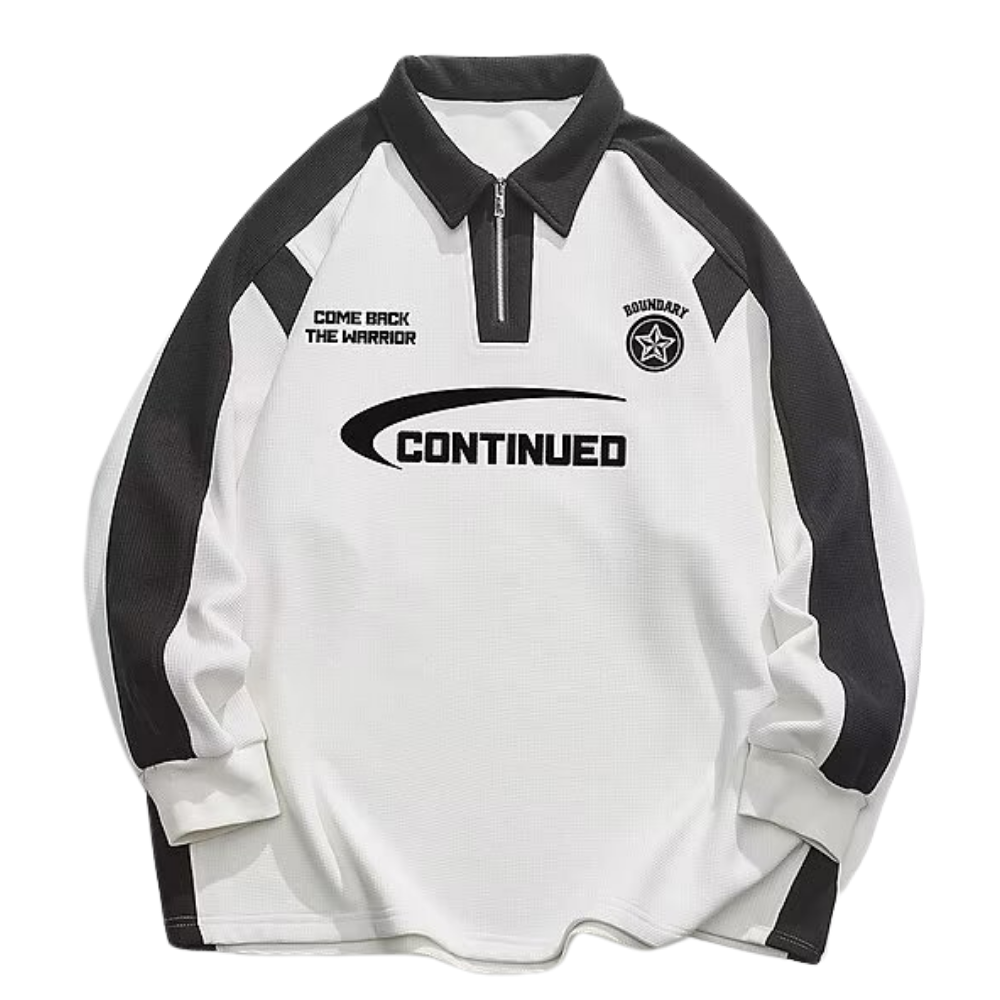 Retro Zipped Waffle Contrast Polo Sweatshirt