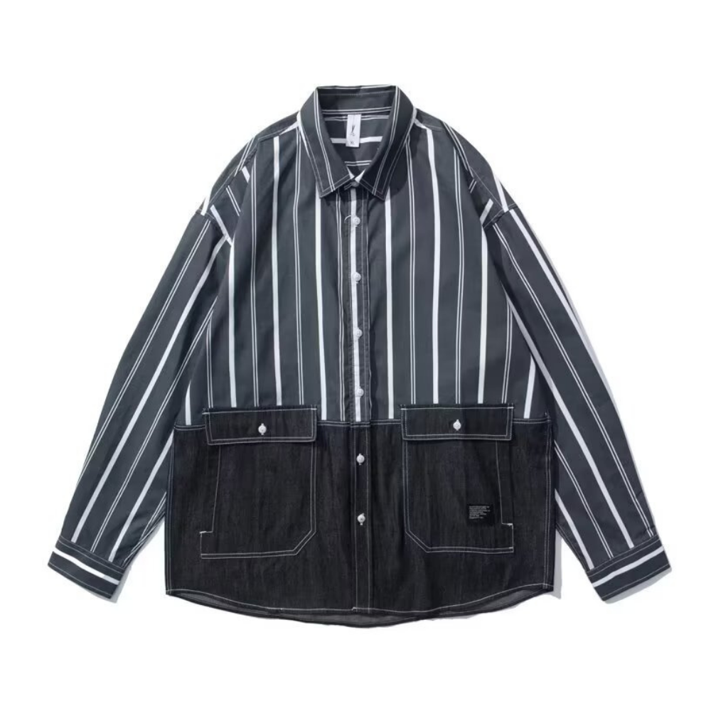 Denim Patchwork Striped Shirt