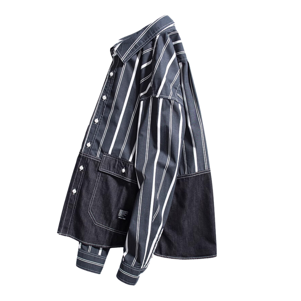 Denim Patchwork Striped Shirt