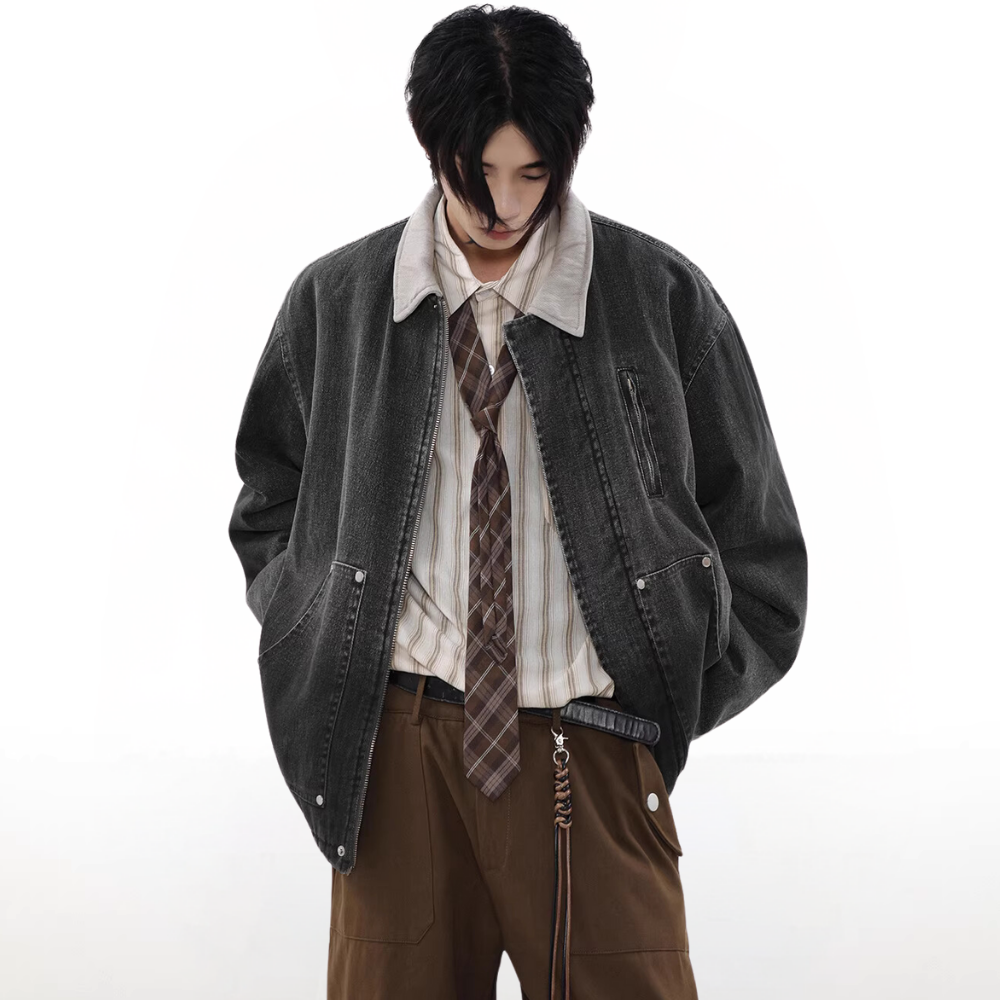 Gradient Lapel Embroidered Work Jacket