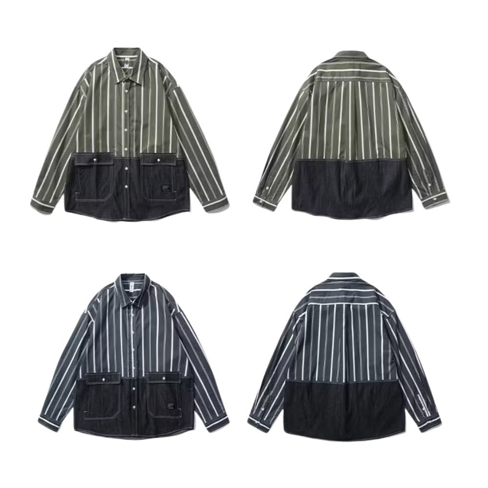 Denim Patchwork Striped Shirt
