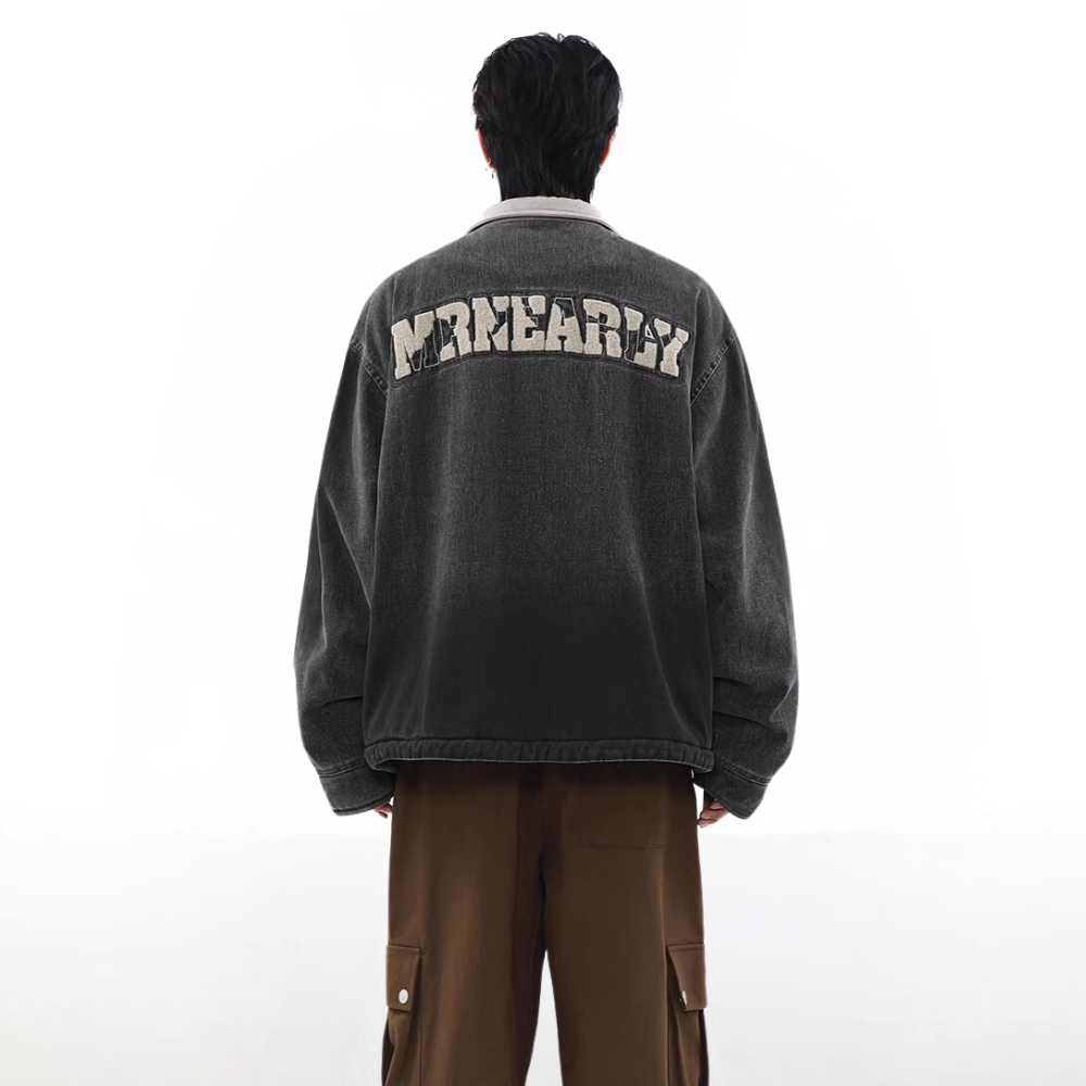 Gradient Lapel Embroidered Work Jacket