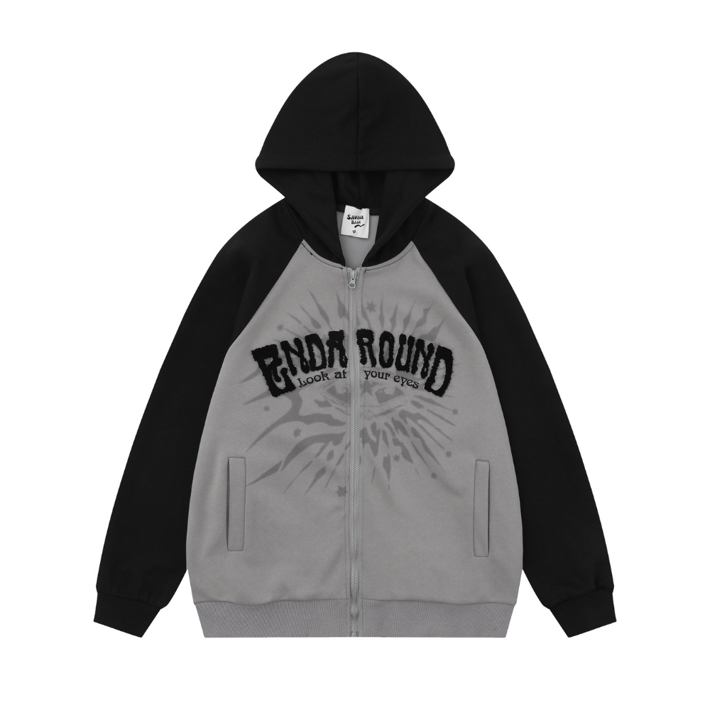 High Street Graffiti Color Matching Zipper Hoodies