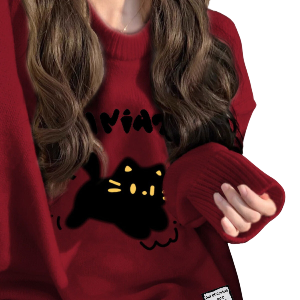 OOC' Cartoon Running Cat Knitted Sweater