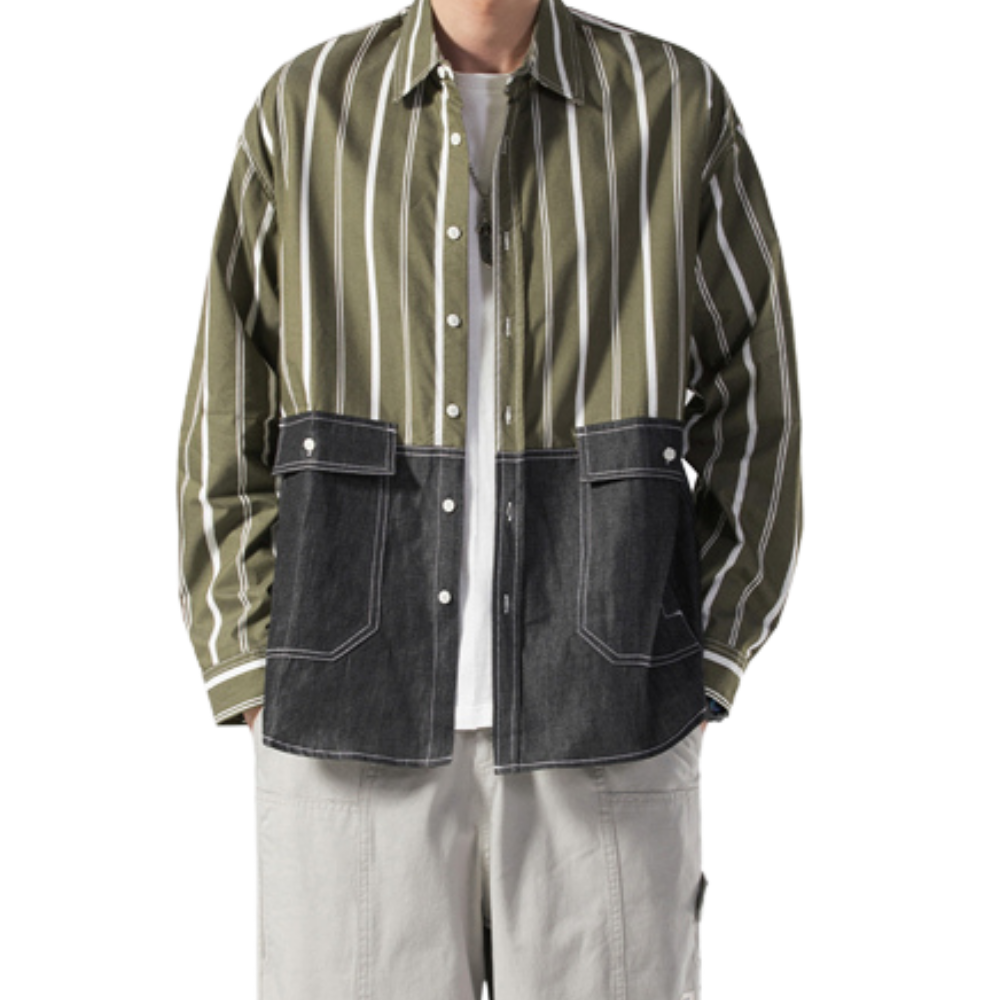 Denim Patchwork Striped Shirt