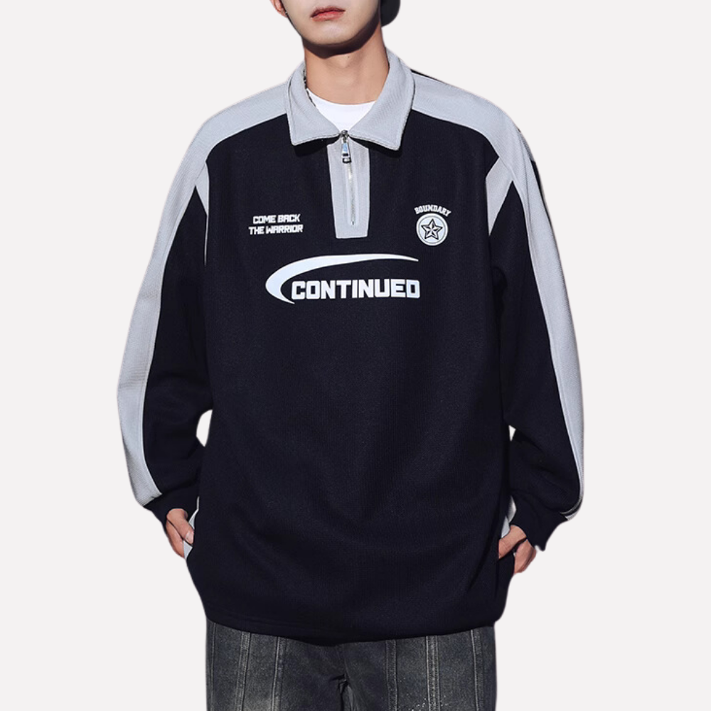 Retro Zipped Waffle Contrast Polo Sweatshirt