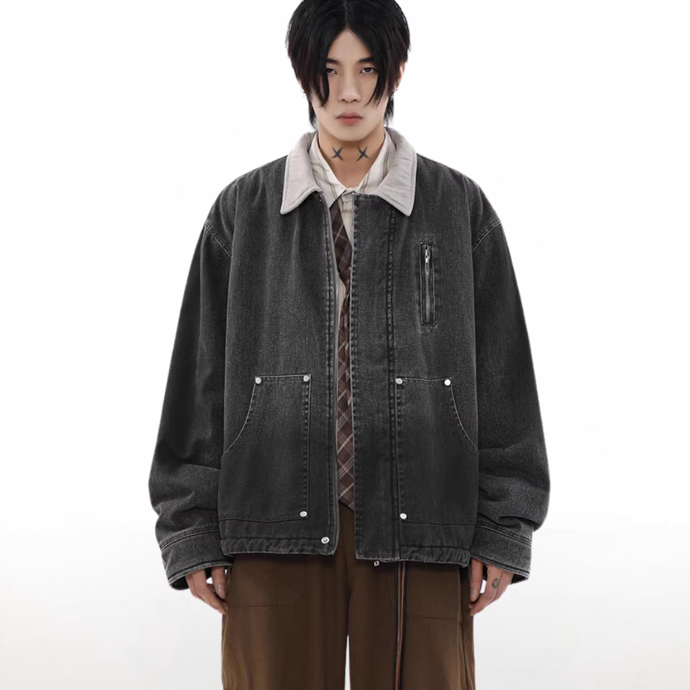 Gradient Lapel Embroidered Work Jacket