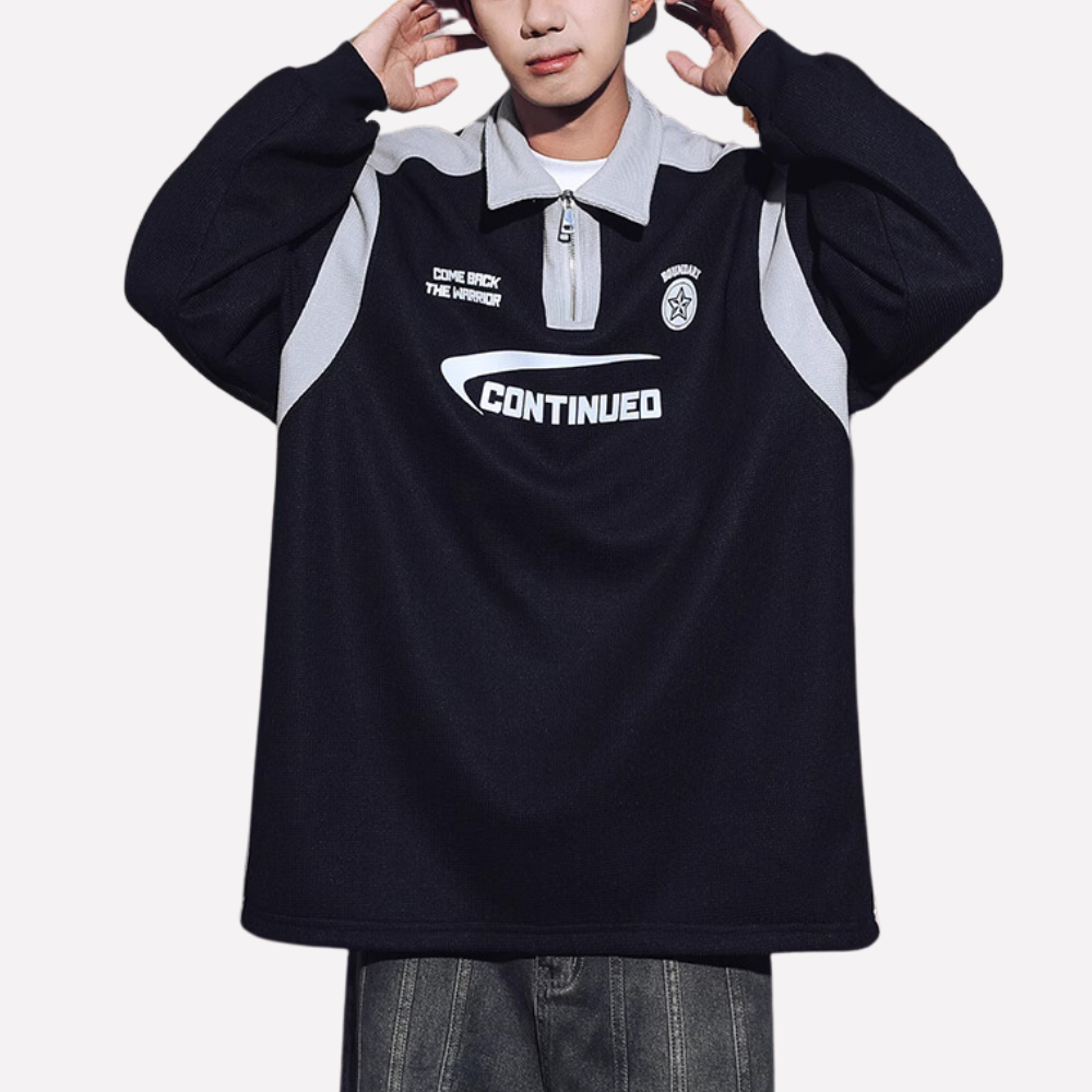 Retro Zipped Waffle Contrast Polo Sweatshirt