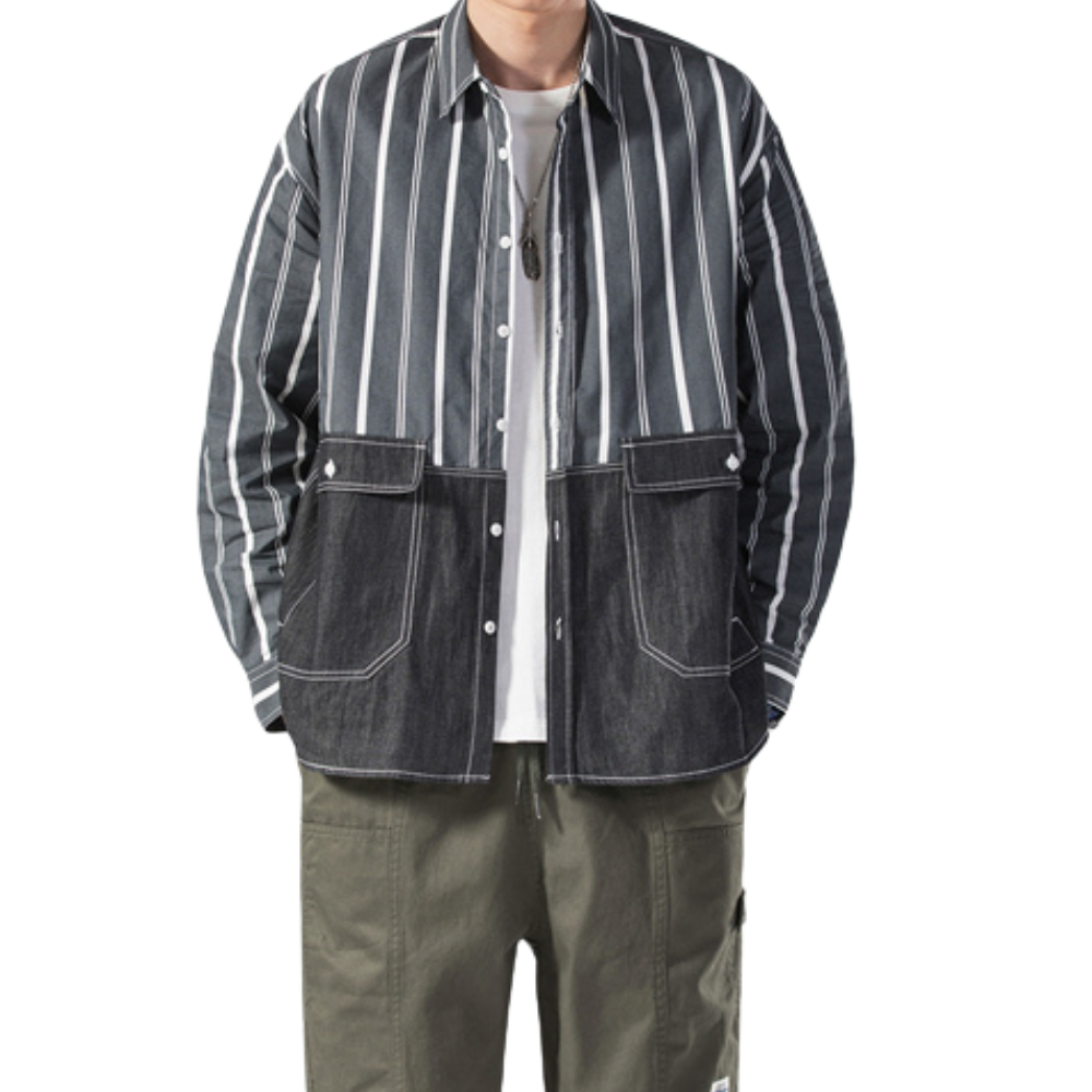 Denim Patchwork Striped Shirt