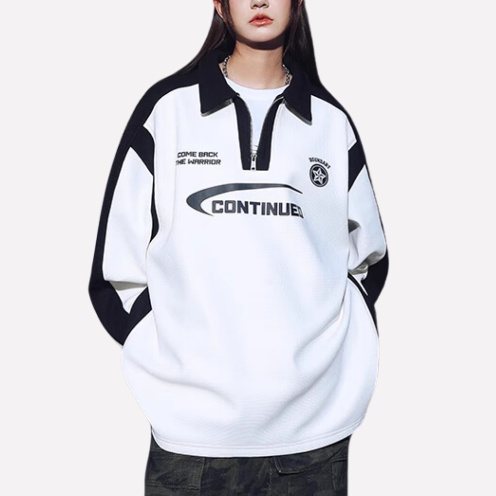 Retro Zipped Waffle Contrast Polo Sweatshirt