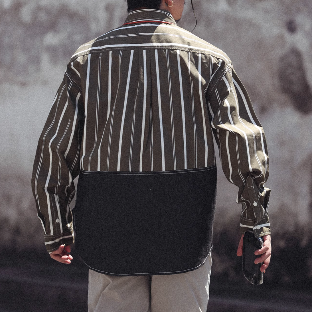 Denim Patchwork Striped Shirt