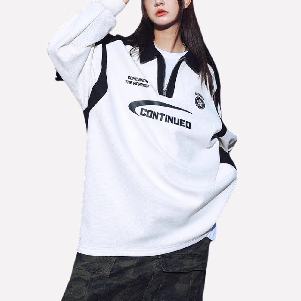Retro Zipped Waffle Contrast Polo Sweatshirt
