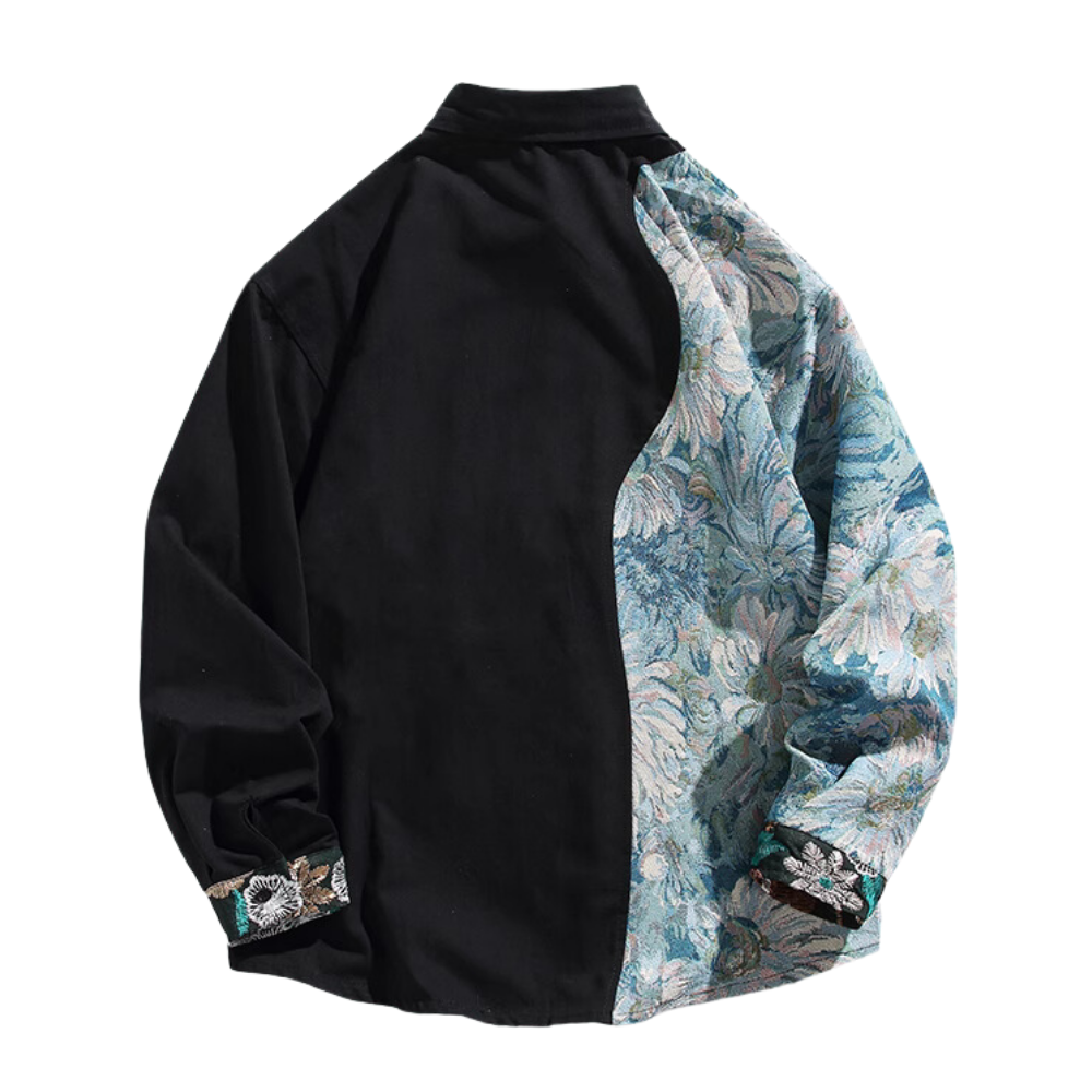 Floral Embroidery Patchwork Long Sleeves Shirt