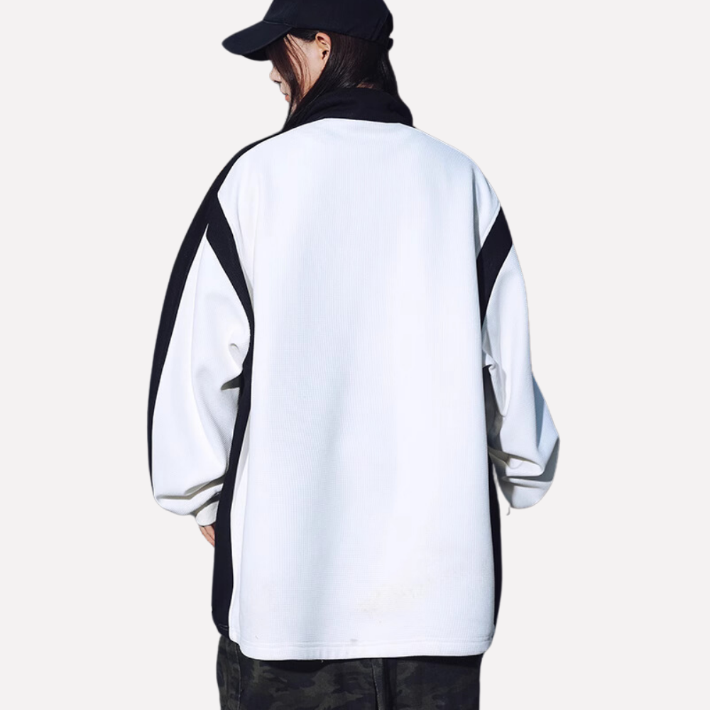 Retro Zipped Waffle Contrast Polo Sweatshirt