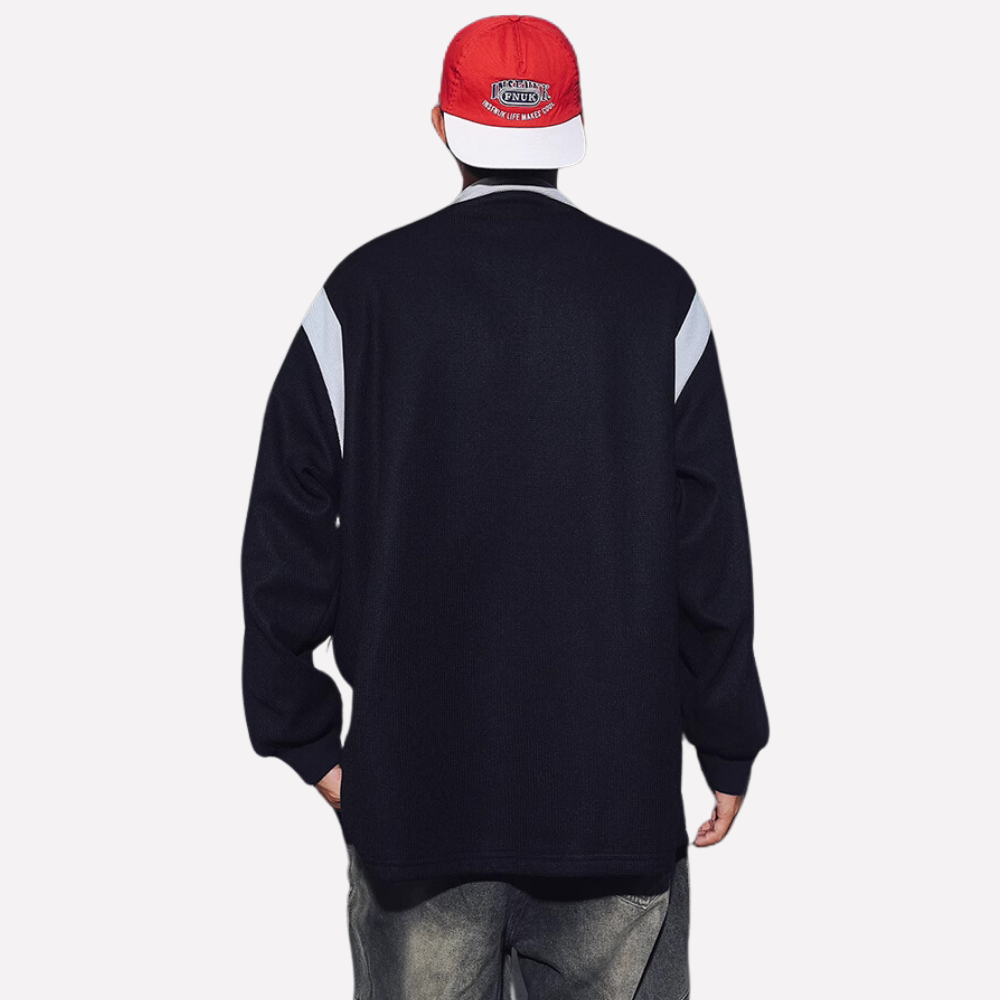 Retro Zipped Waffle Contrast Polo Sweatshirt