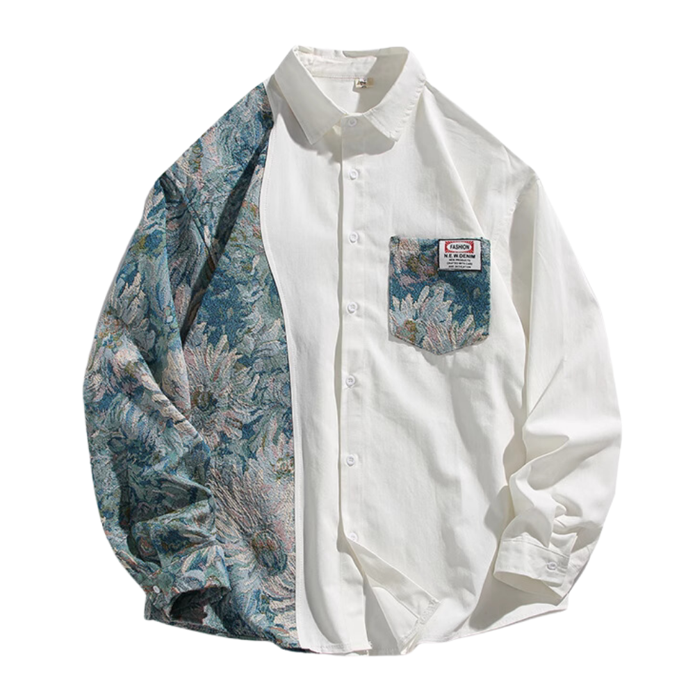 Floral Embroidery Patchwork Long Sleeves Shirt