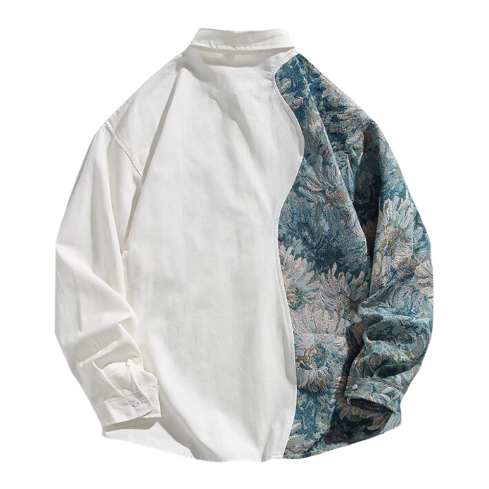 Floral Embroidery Patchwork Long Sleeves Shirt