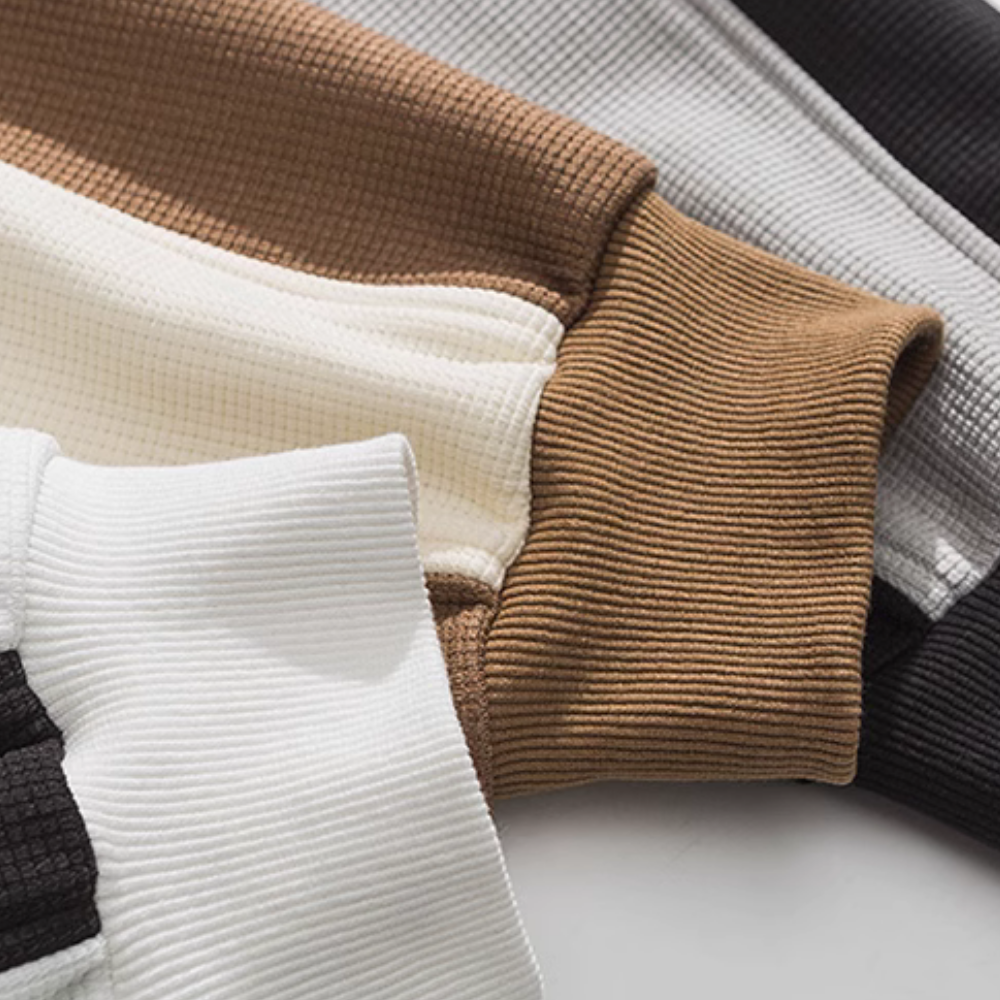 Retro Zipped Waffle Contrast Polo Sweatshirt