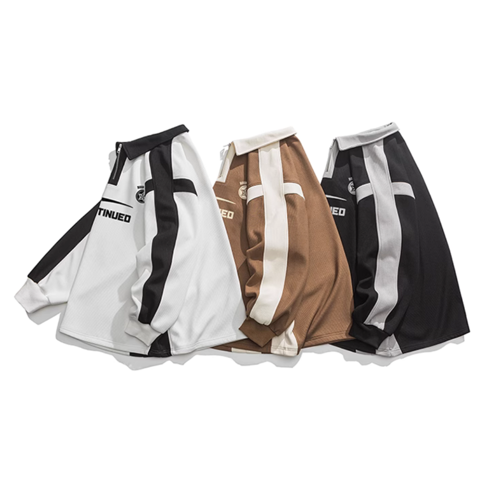 Retro Zipped Waffle Contrast Polo Sweatshirt