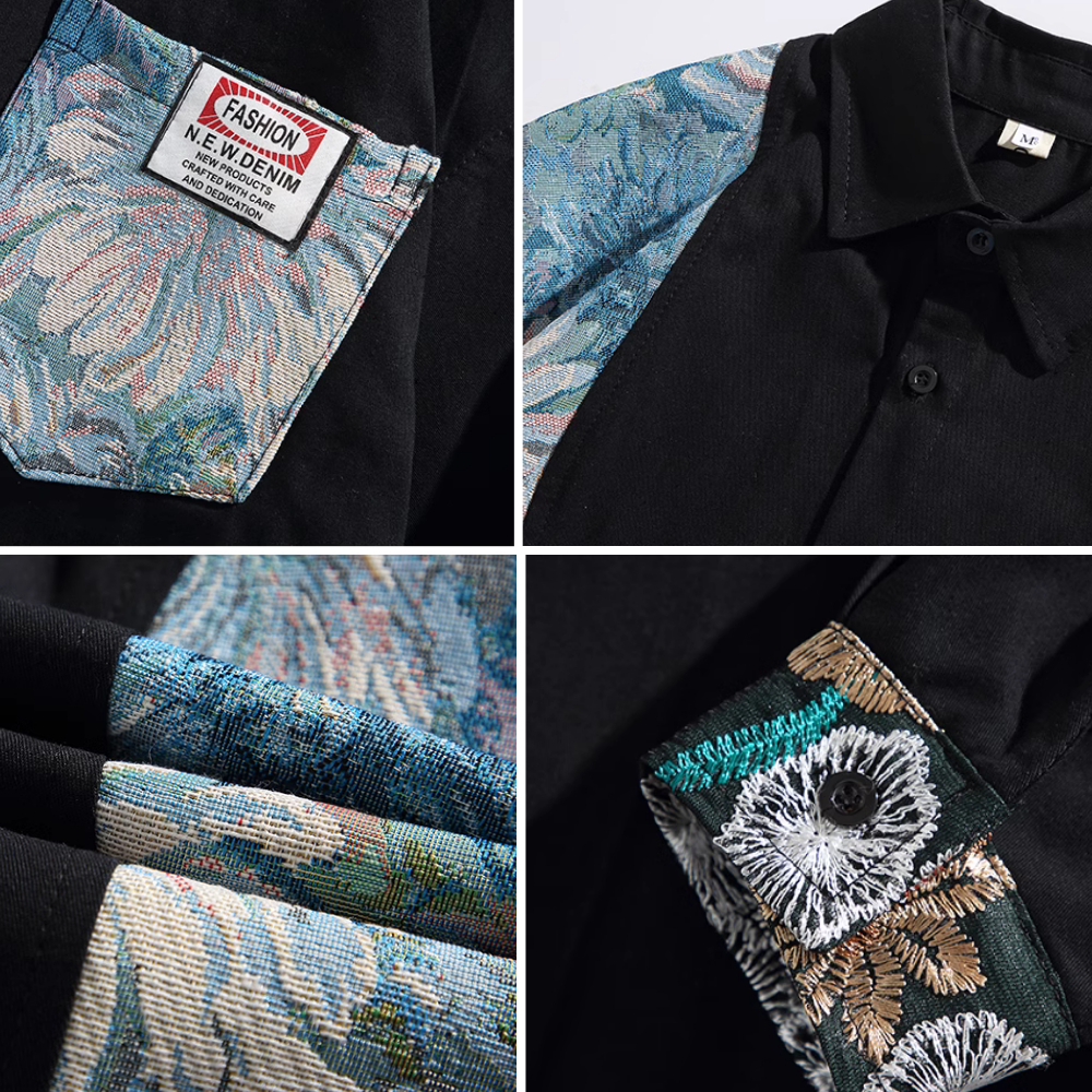 Floral Embroidery Patchwork Long Sleeves Shirt