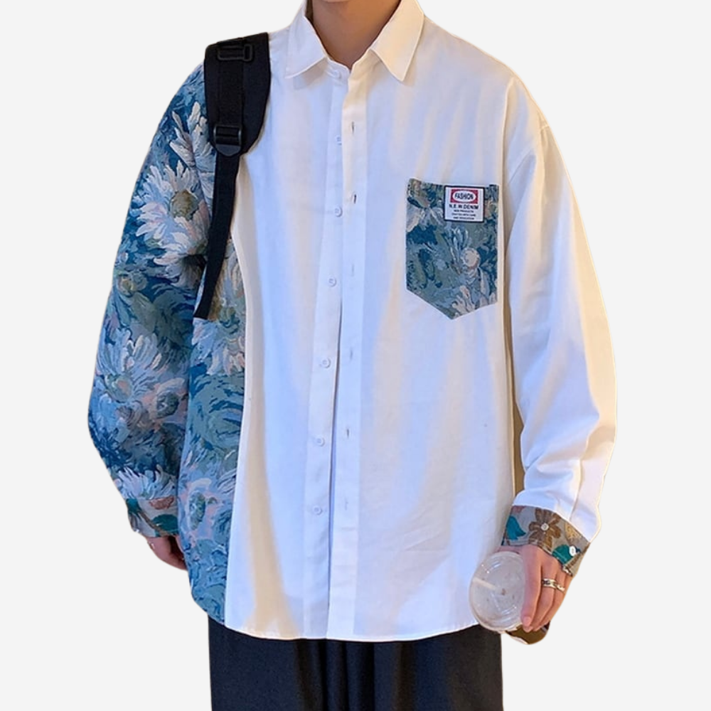 Floral Embroidery Patchwork Long Sleeves Shirt