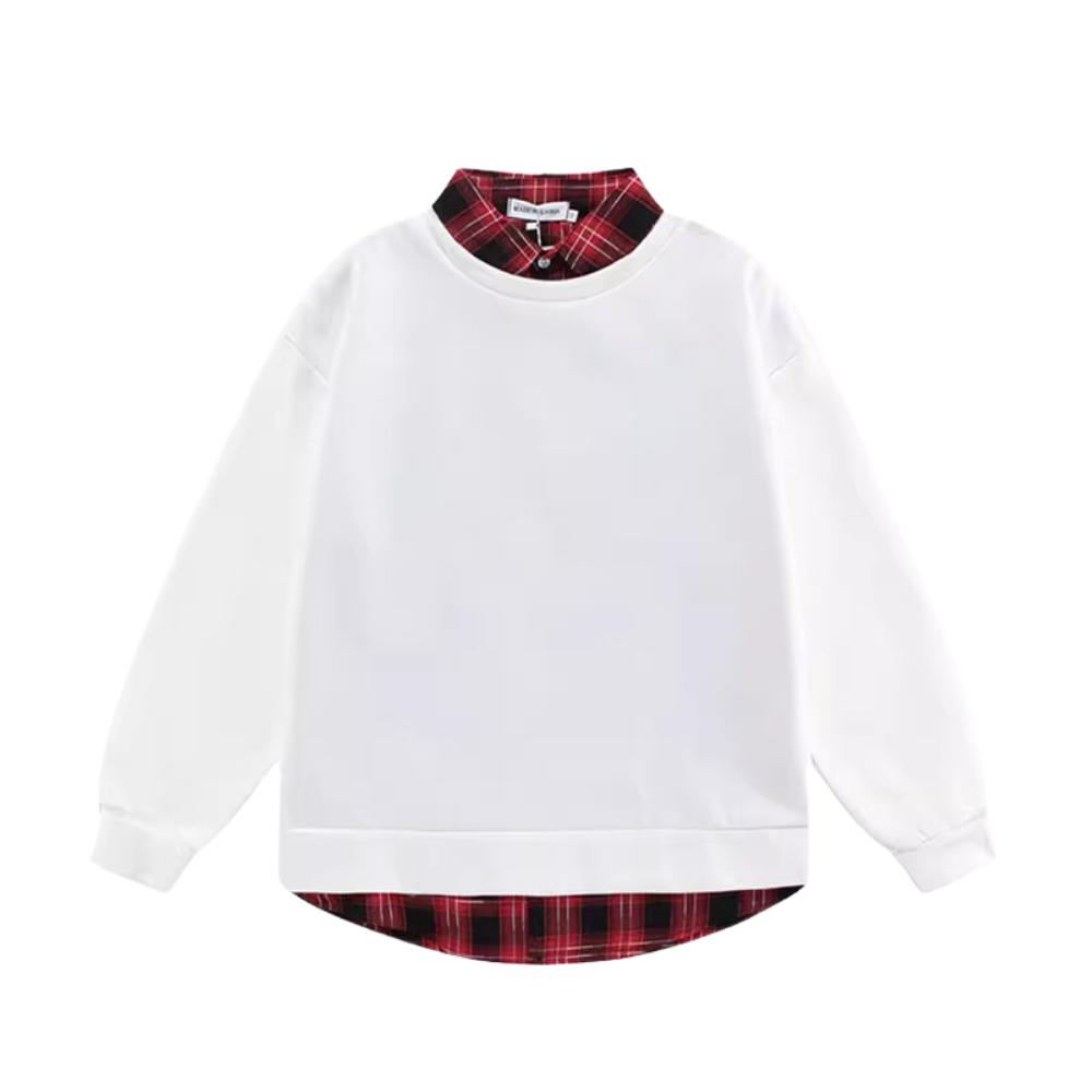 Simple Fake Collar Solid Color Polo Sweatshirt