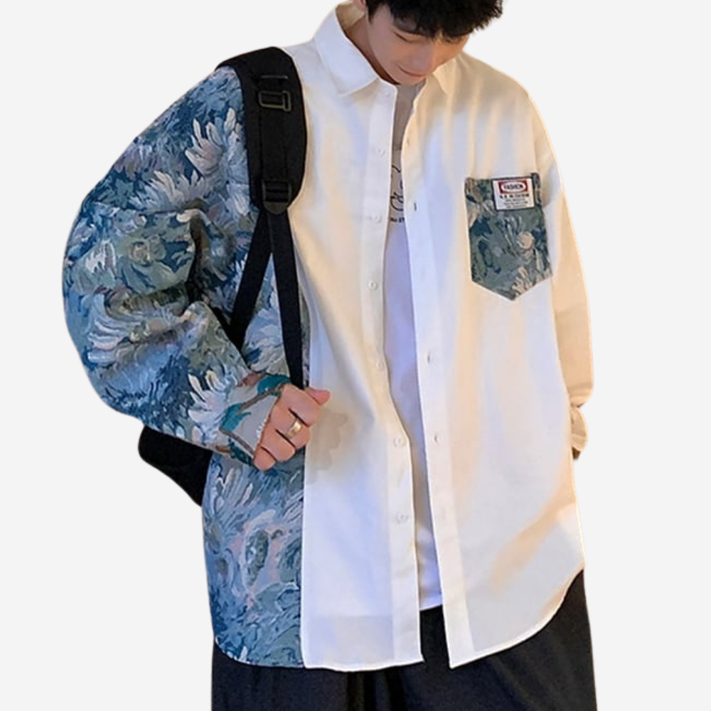 Floral Embroidery Patchwork Long Sleeves Shirt