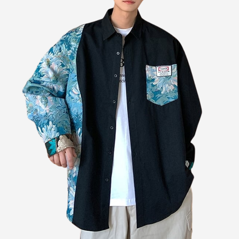 Floral Embroidery Patchwork Long Sleeves Shirt