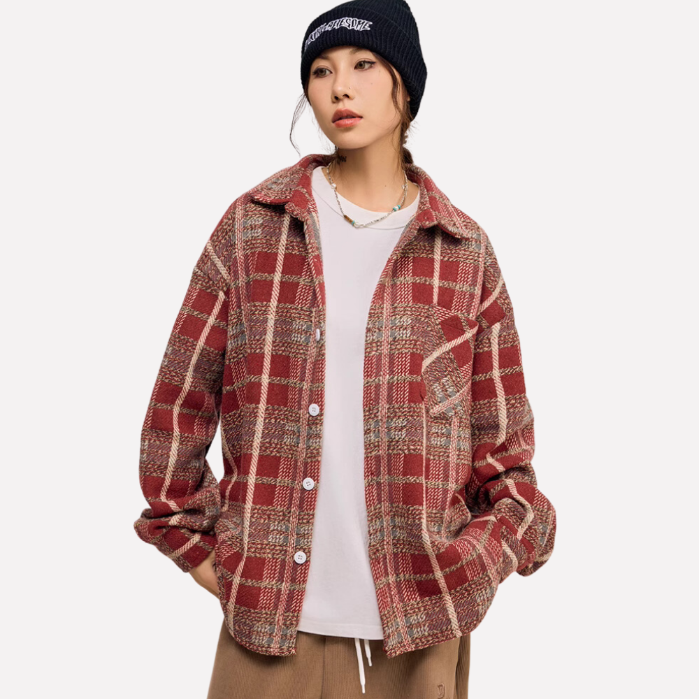 Retro Pocket Striped Plaid Shirt