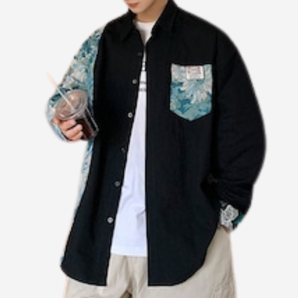 Floral Embroidery Patchwork Long Sleeves Shirt