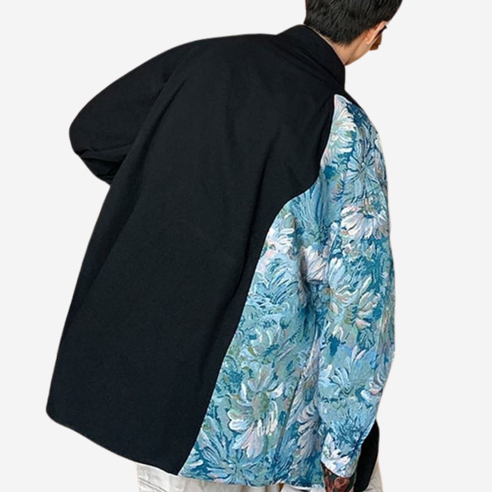 Floral Embroidery Patchwork Long Sleeves Shirt