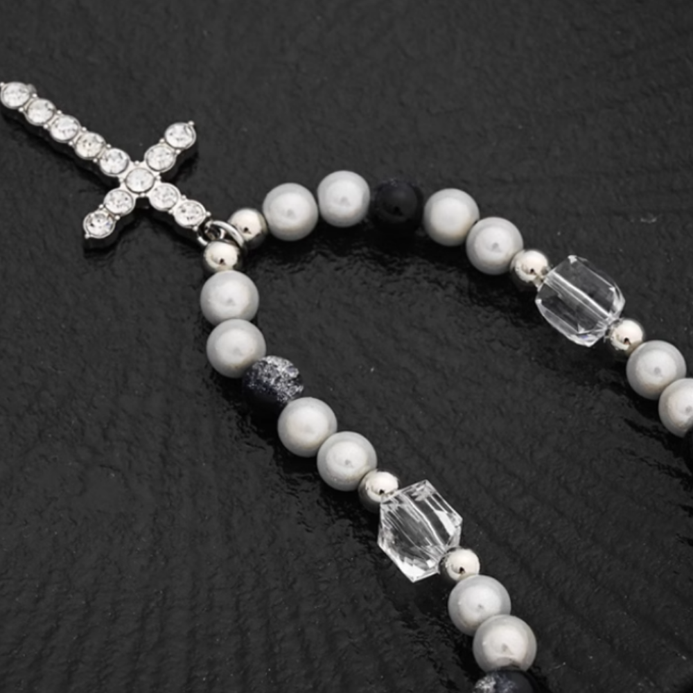 American Reflective Pearl Cross Necklace