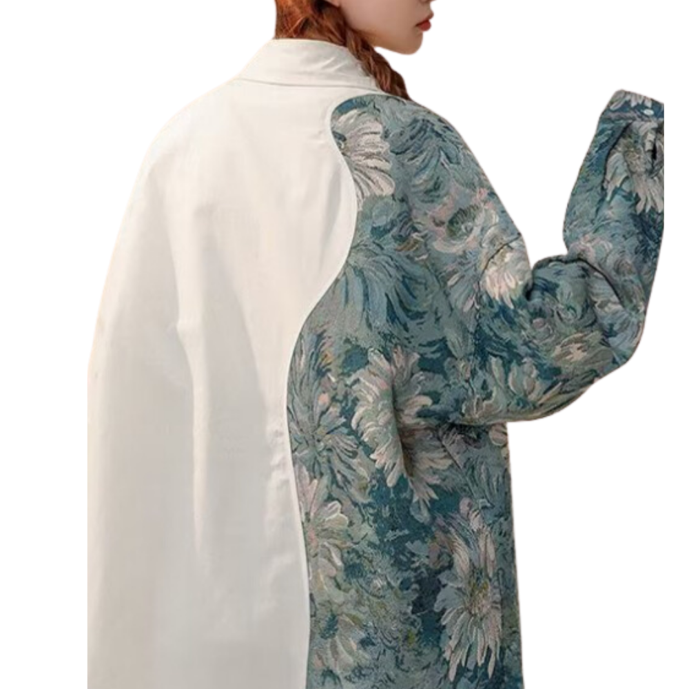 Floral Embroidery Patchwork Long Sleeves Shirt