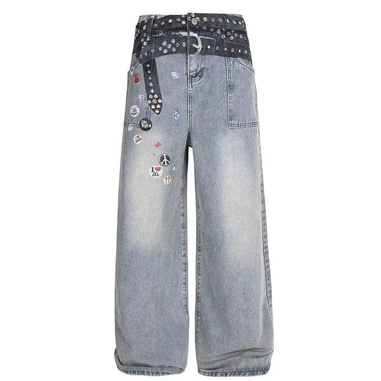 Unseen Echoes Punk Peace Patch Denim Jeans